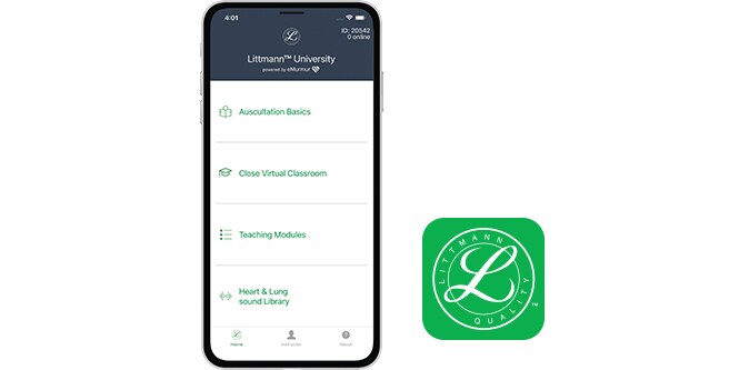 iphone with the littmann university app on it next to the apps icon
