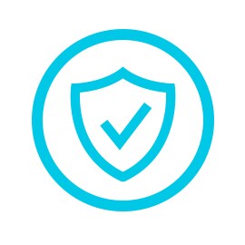 Circular icon of a check mark on a shield.