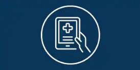 White iPad icon on dark blue background
